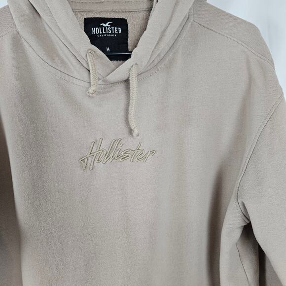 Hollister Hoodie Men Medium khaki Fleece Heavyweight Pullover Sweatshirt Casual - Picture 2 of 10